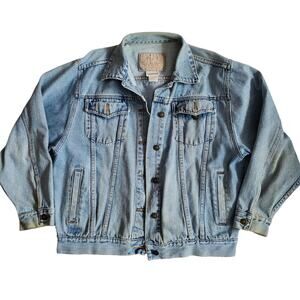 90's Oversized Denim Jacket Light Wash Baggy Fit Moda International- Size Small